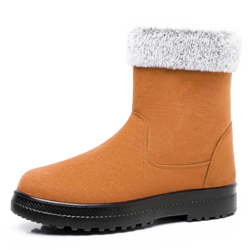 Damen Winter-Schneestiefel, warm gefüttert, zum Hineinschlüpfen, wärmeisoliert, bequem, Stiefeletten für kaltes Wetter Biker Herren (Yellow, 39) von Generisch