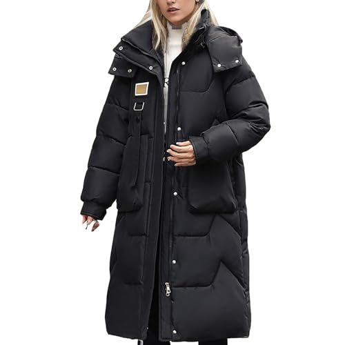 Damen Winter Warm Mantel Winddichte Pufferjacke Lang Outdoor Parka Gesteppte Verdickte Jacke mit Kunstpelz Kapuze Laufjacke Dame Damen Mantel Elegant Schwarz Steppmantel Damen Beige Lang The Deal von Generisch