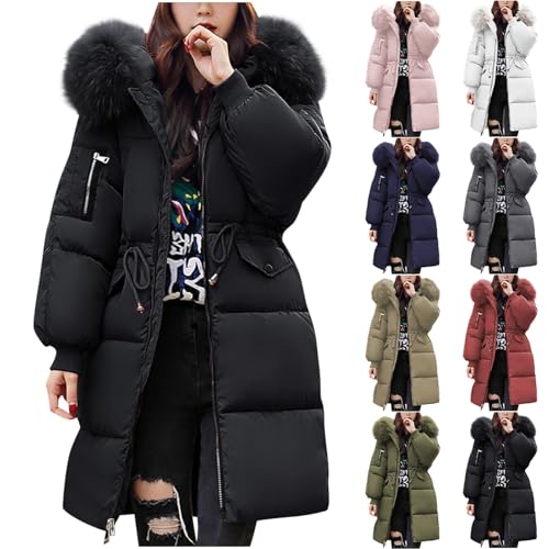 Damen Winterjacke Lang Warm Daunenjacke Gefüttert Puffer Steppjacke Langärmelige Daunenmantel Mit Kapuze Pufferjacke Übergangsjacke Outdoor Parka Mantel von Generisch