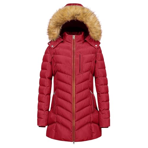 Damen Winterjacke Lang Warm Daunenjacke Gefüttert Puffer Steppjacke Langärmelige Daunenmantel Mit Kapuze Pufferjacke Übergangsjacke Outdoor Parka Mantel von Generisch