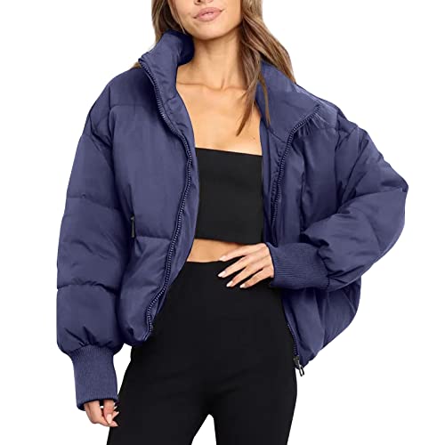 Damen Winterjacke Puffer Jacke Full Zipper Gesteppte Daunenjacke Leichte Steppjacke Frauen Dicke Winter Jacke für Teenager Mädchen Warm, Kurz, Outdoor, mit Stehkragen und lockerer Passform von Generisch