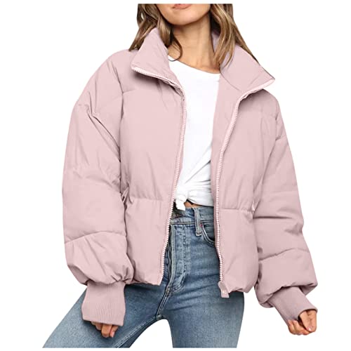 Damen Winterjacke Puffer Jacke Full Zipper Gesteppte Daunenjacke Leichte Steppjacke Frauen Dicke Winter Jacke für Teenager Mädchen Warm, Kurz, Outdoor, mit Stehkragen und lockerer Passform von Generisch