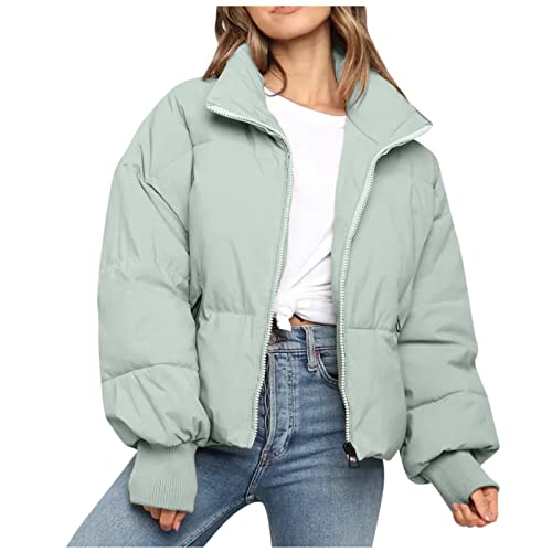 Damen Winterjacke Puffer Jacke Full Zipper Gesteppte Daunenjacke Leichte Steppjacke Frauen Dicke Winter Jacke für Teenager Mädchen Warm, Kurz, Outdoor, mit Stehkragen und lockerer Passform von Generisch