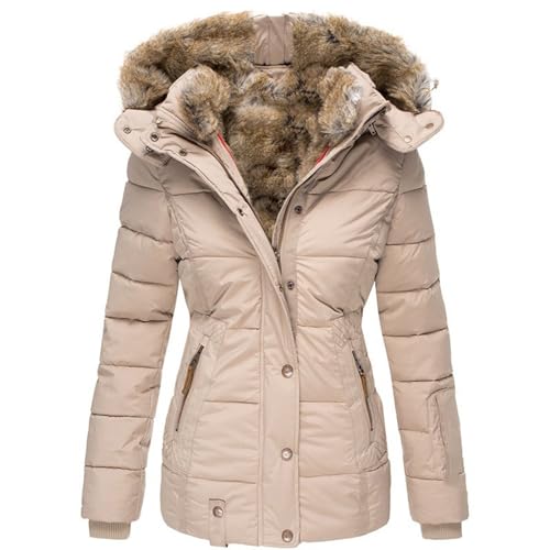 Damen Winterjacke Wintermantel Winterparka Fleecejacke Steppjacke Winter Jacke Parka Daunenmantel Warmer Gefüttert Steppmantel Übergangsjacke Dicker Warm Outdoor Jacke Winter(Beige,3XL) von Generisch