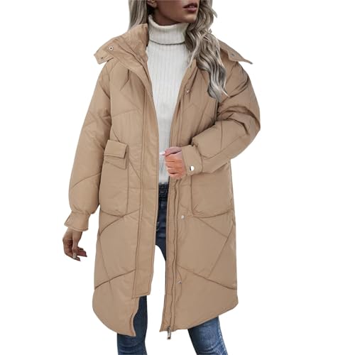 Damen Winterjacke Wintermantel Winterparka Fleecejacke Steppmantel Steppjacke Jacke Parka Daunenmantel Wollmantel Abnehmbarer Fellkapuze Warmer Gefüttert Dicker Warm Outdoor Jacke(Khaki,M) von Generisch