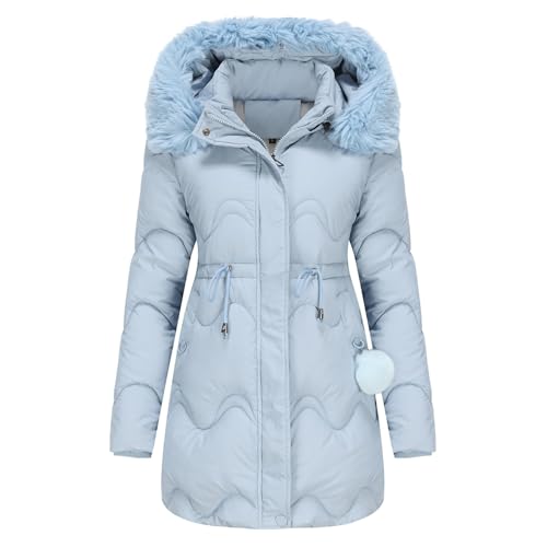 Damen Winterjacke Wintermantel Winterparka Fleecejacke Winter Jacke Parka Daunenmantel Abnehmbarer Fellkapuze Steppmantel Steppjacke Übergangsjacke Dicker Warm Outdoor Jacke Winter(Hellblau,S) von Generisch