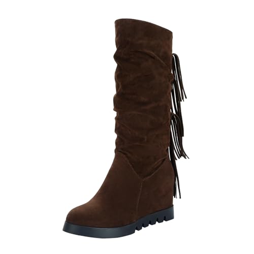 Damen Wintermode Stiefel Mittlerer Schaft Winterstiefel Wedge High Heel Bequeme Schneestiefel für kalte Tage (Brown, 38) von Generisch