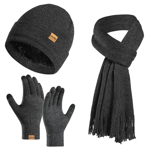 Damen Winterschal Strickmütze - Winter-Accessoires Set Mütze Schal Handschuhe warme Wolle Beanie Strickmütze warm Winterhandschuhe Thermo Gestrickte Dicke von Generisch