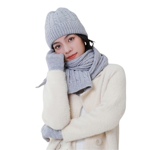 Damen Winterset Gestrickte Mütze Schal Handschuhe Thermo Strickmütze Elegant Verdickungsmütze, Schal Weiches Stilvoll Loop Schal Unisex Damenschal Gestrickte Mützenschal von Generisch