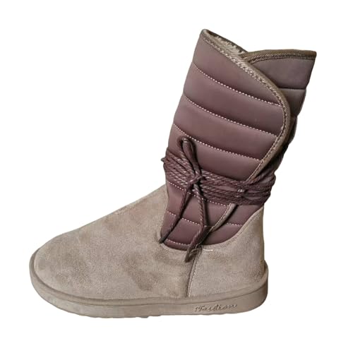 Damen Winterstiefel Fleece in Volltonfarbe mit halbhoher Wadenhöhe für warmen Komfort Naturläufer Schuhe Damen (Grey, 41) von Generisch