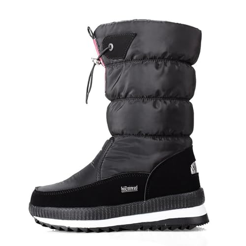 Damen Winterstiefel mit Dicker Sohle Fleece-Schutz, einfarbig, zum Hineinschlüpfen (Black, 41) von Generisch
