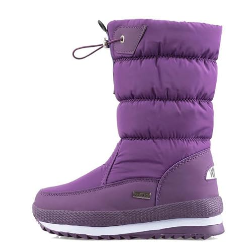 Damen Winterstiefel mit Dicker Sohle Fleece-Schutz, einfarbig, zum Hineinschlüpfen (Purple, 36) von Generisch