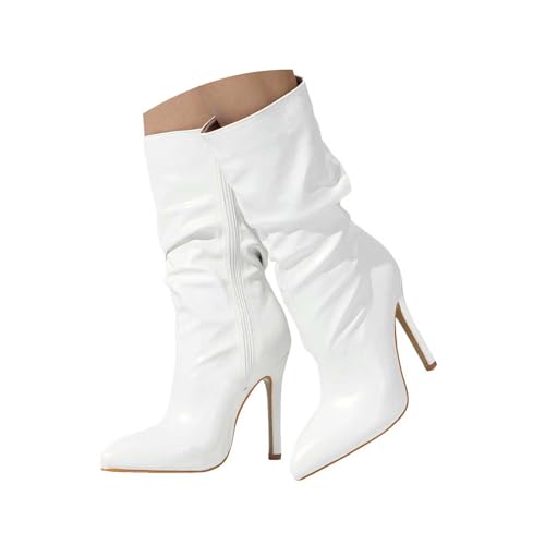 Damen Winterstiefel mit Stiletto-Absatz, wadenhoch, PU, seitlicher Reißverschluss, abgesetzter Zehenbereich, weiß, 37.5 EU Damen Winterstiefel mit Stiletto-Absatz, wadenhoch, PU, seitlicher Reißverschluss, abgesetzter Zehenbereich, weiß, 37.5 EU von Generisch