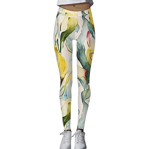 Damen Yoga Bauchweg Hose Leggings Mit Druck Yogahose Bunt Eng Gymnastikhose Slim Fit Strertch Lang Sport Hosen Fitness Skinny Jogginghose Große Größen High Waist Elegant Elastisch (Yellow, M) von Generisch