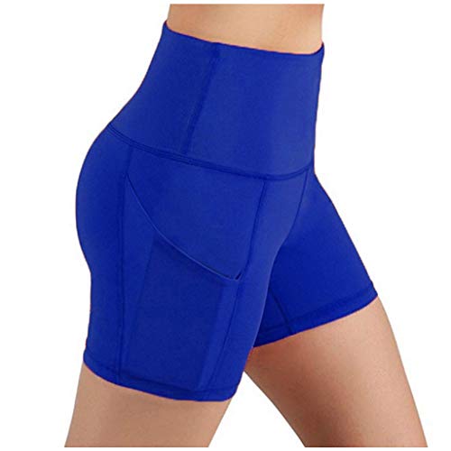 Damen Yoga Shorts Hotpants Fitness Shorts Blickdicht Kurz Radlerhose Laufshorts Workout Shorts mit Eingrifftasche (Blau, M) von Generisch