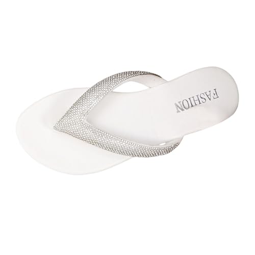 Damen Zehentrenner Flip Flops Glitzer Sandalen Modisch Weich Komfort Slipper Elegant Slipper Badelatschen Abendschuhe Leicht Sommerschuhe (White #2, 40) von Generisch