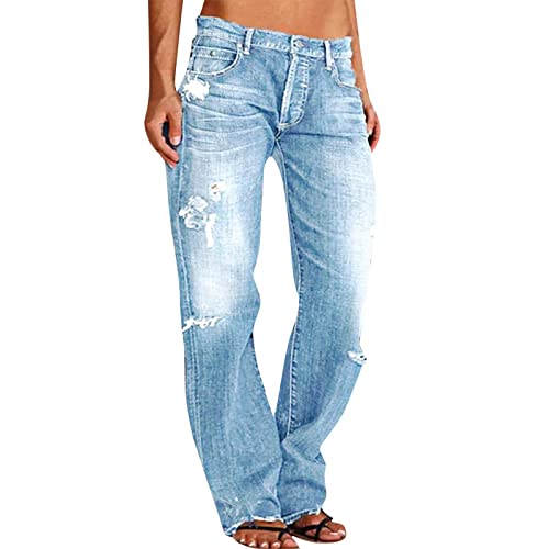 Damen Zerrissene Denim Jeans High Waist Distressed Jeans Vintage Wash Boyfriend Jeans Casual Straight Leg Denim Pants Stilvolle Loose Fit Jeans Langlebig und Weich Ideal für den Alltag, hellblau, 52 Damen Zerrissene Denim Jeans High Waist Distressed Jeans Vintage Wash Boyfriend Jeans Casual Straight Leg Denim Pants Stilvolle Loose Fit Jeans Langlebig und Weich Ideal für den Alltag, hellblau, 52 von Generisch