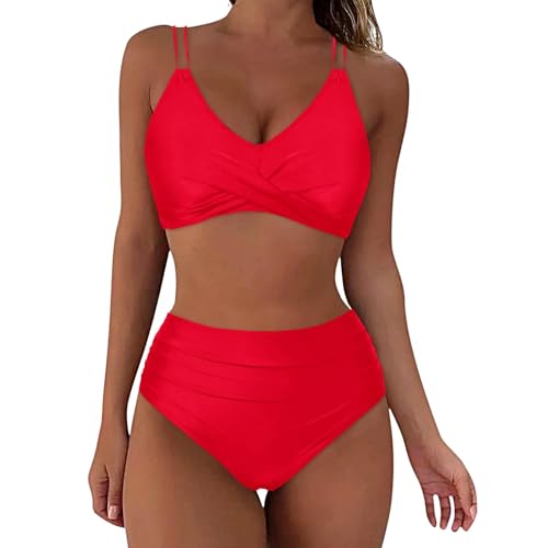 Damen Zweiteiliger Badeanzug V Ausschnitt überkreuztes Blumenmuster Bikini Bademode Bauchkontrolle Bikini Sets Perioden Badeanzug Damen Bikini Set Mit BüGel Minimizer von Generisch