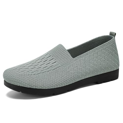 Damen atmungsaktive gestrickte runde Zehenpartie, flache Schuhe, Komfort, weiche Sohle, Schlupfschuhe, Loafers, vielseitige Wanderschuhe, Arbeitsschuhe, grün, 37 EU von Generisch