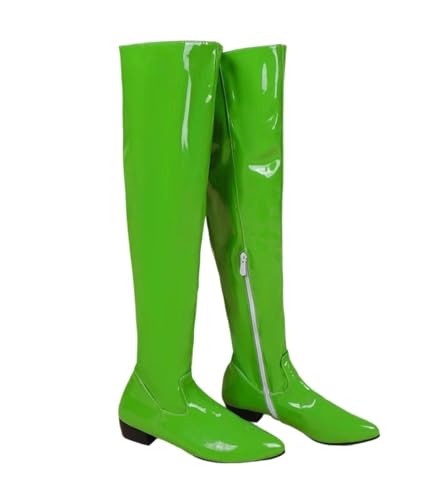 Damen breite Waden-Stiefel, Overknee-Stiefel, Lackleder, spitzer Zehenbereich, breiter Absatz, Reißverschluss, bequeme Schuhe, En8, 39 EU von Generisch