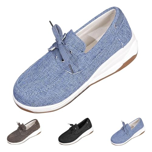 Damen dicke Sohle Casual Keilabsatz Orthopädische Sneaker Frauen Orthopädische Schnürschuhe Flache Segeltuchschuhe Bequeme Fußgewölbeunterstützung Walking Schuhe, blau, 42.5 EU von Generisch