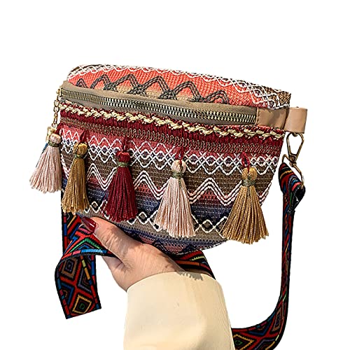 Damen ethnische Art Quaste Anhänger Umhängetasche Brusttasche Taschen Aus Holz (Khaki, One Size) von Generisch