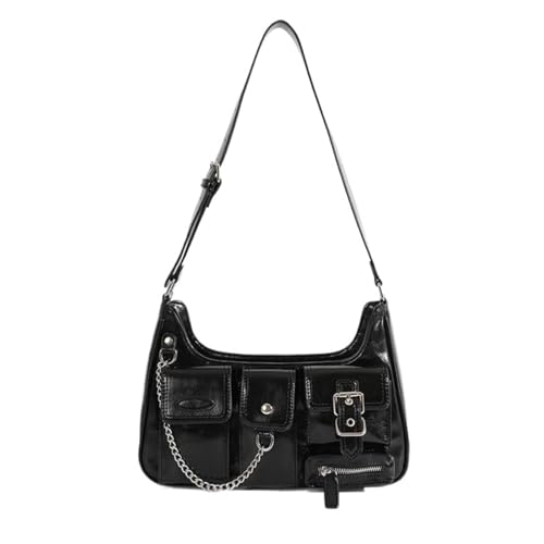 Damen getuckerte PU-Leder-Clutch-Schulter-Handtasche Verstellbarer Gurt Y2k Schwarz Geldbörse Goth Multi-Taschen Schulter tasche Ästhetische Grunge-Tasche für Frauen von Generisch