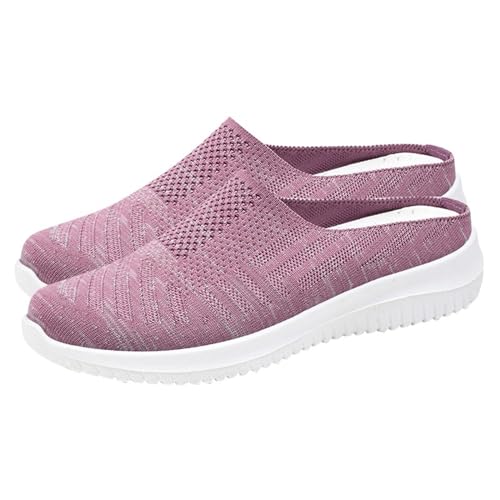 Damen gewebte atmungsaktive elastische Halbpackung weiche Sohle Hausschuhe Freizeitschuhe Herbst Leder Männer Freizeitschuhe, violett, 39.5 EU von Generisch