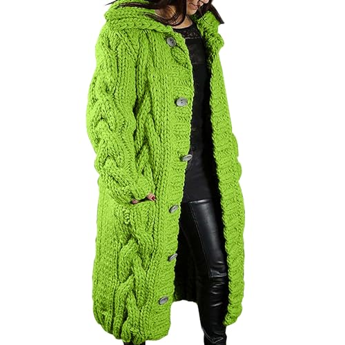 Damen jack ： Cardigan Elegant Lang Gestrickte Strickjacke Grob Lang Knöpfen Große Größen Strickcardigan Knöchellange Strickmantel Revers Übergangsjacke Taschen Strickjacke Loose Übergangsjacke von Generisch
