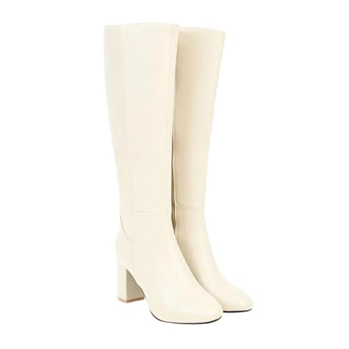 Damen kniehohe Stiefel, lange Stiefel, klobiger Absatz, seitlicher Reißverschluss, weiches Leder, Übergröße, elegante Schuhe, bequem, 5, 42 EU von Generisch
