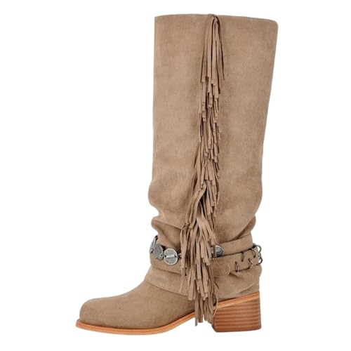 Damen kniehohe Stiefel mit rundem Zehenbereich, kniehohe Stiefel mit modischem hohem Blockabsatz und Slip-On-Design für ein schickes inspiriertes Ensemble, Am250601a, 39 EU von Generisch