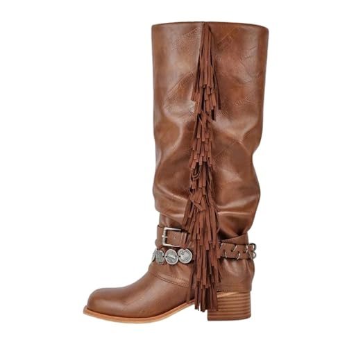 Damen kniehohe Stiefel mit rundem Zehenbereich, kniehohe Stiefel mit modischem hohem Blockabsatz und Slip-On-Design für ein schickes inspiriertes Ensemble, Am250601c, 44 EU von Generisch