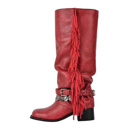 Damen kniehohe Stiefel mit rundem Zehenbereich, kniehohe Stiefel mit modischem hohem Blockabsatz und Slip-On-Design für ein schickes inspiriertes Ensemble, Am250601e, 40 EU Damen kniehohe Stiefel mit rundem Zehenbereich, kniehohe Stiefel mit modischem hohem Blockabsatz und Slip-On-Design für ein schickes inspiriertes Ensemble, Am250601e, 40 EU von Generisch