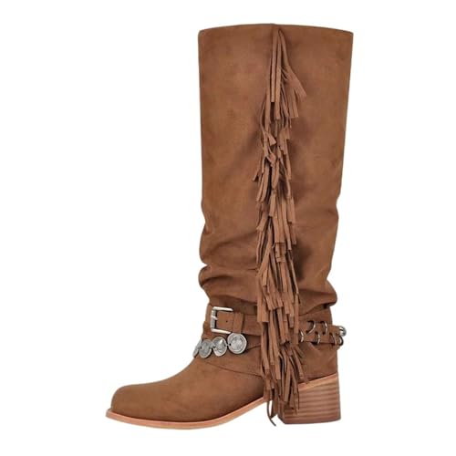 Damen kniehohe Stiefel mit rundem Zehenbereich, kniehohe Stiefel mit modischem hohem Blockabsatz und Slip-On-Design für ein schickes inspiriertes Ensemble, Am250601f, 40 EU von Generisch