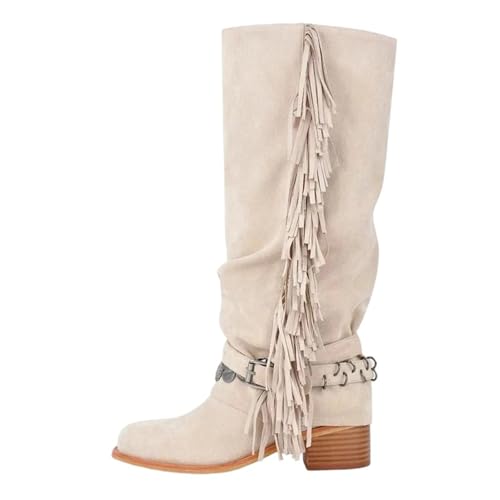 Damen kniehohe Stiefel mit rundem Zehenbereich, kniehohe Stiefel mit modischem hohem Blockabsatz und Slip-On-Design für ein schickes inspiriertes Ensemble, Am250601g, 43 EU von Generisch