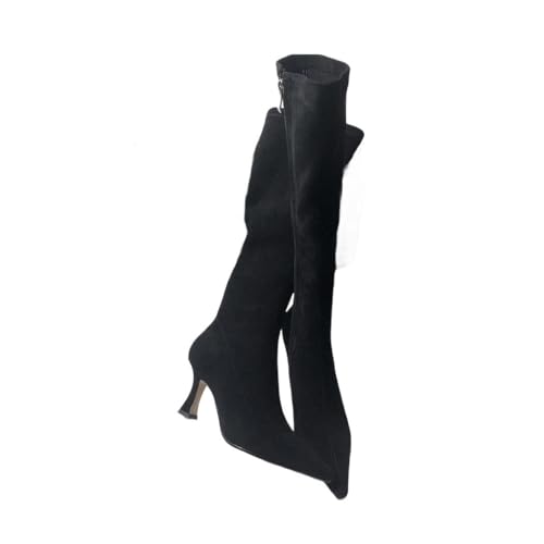 Damen kniehohe Stiefel mit spitzem Zehenbereich, Stretch, Business, Freizeit, Büro, hoher Absatz, lange Stiefel, Schwarz , 40.5 EU von Generisch