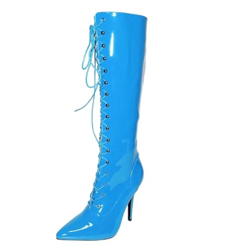 Damen kniehohe Stiefel spitze Zehen Stiletto Heels Lange Party Stiefel Cross Dressing Clubwear Große Größe High Heel Schuhe, 7, 41 EU von Generisch