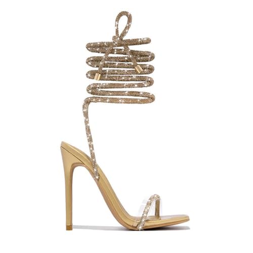 Damen-sandalen Mit Quadratischer Offener Spitze Und Riemchenabsatz, Stiletto-sandalen Mit Strass-schnürung, Elegante Sommerschuhe Für Abschlussbälle Und Partys Damen-sandalen Mit Quadratischer Offener Spitze Und Riemchenabsatz, Stiletto-sandalen Mit Strass-schnürung, Elegante Sommerschuhe Für Abschlussbälle Und Partys von Generisch