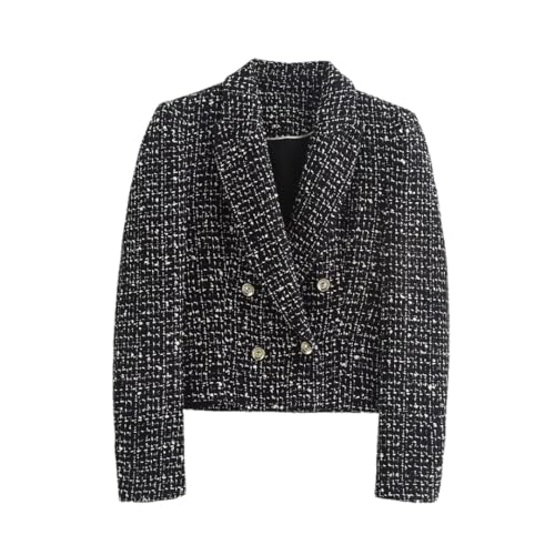 Damen und Winter Temperament Strukturierte Zweireihige Tweed Kurze Anzugjacke, multi, S von Generisch