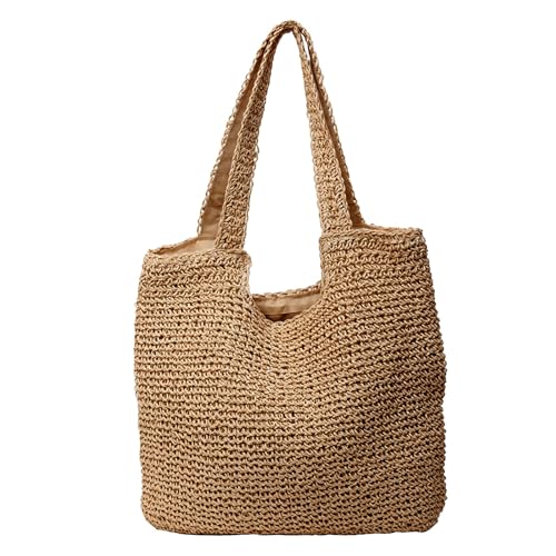 Damenhandtaschen Umhängetasche Groß Damen Strandtasche für Frauen Gewebte Strand Einkaufstasche Schulter Handtaschen S Umhängetaschen (Khaki,One Size) von Generisch