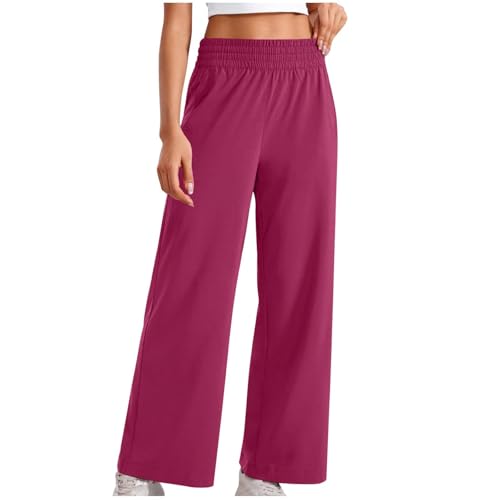 Damenhose - Freizeithose Lang Weites Bein Jogginghose Baumwolle Offener Beinabschluss Gerades Bein Stoffhose High Waist Elastische Sporthose Straight Hosen Casual Langlaufhose Fitnesshose Sweathose von Generisch