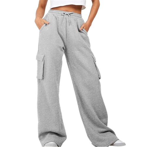 Damenhose - Sporthose Lang Weit Cargohose High Waist Große Größen Mit Taschen Jogginghose Streetwear Atmungsaktiv Trainingshose Casual Lockere Hosen Einfarbige Stoffhose Freizeithose Langlaufhose von Generisch