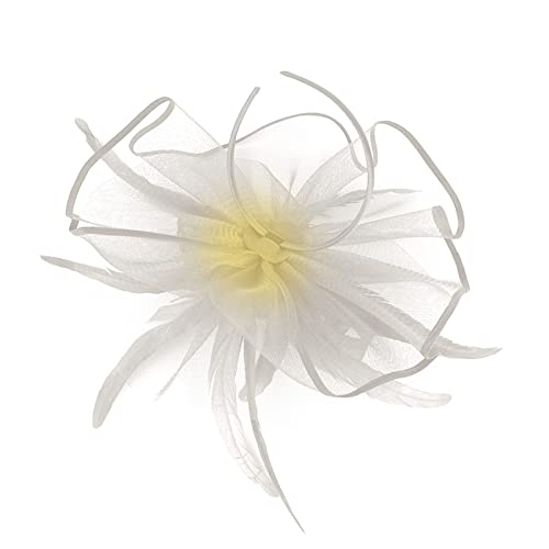 Damenhut, Kopfbedeckung, Kirche, Federclip, Fascinator, Hut, Hochzeitskappe für Damen, großes Stirnband, beige, Einheitsgröße von Generisch