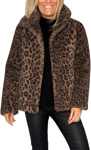 Damenjacke mit Leopardenmuster, mittellang, lässig, modisch, Revers, mittellang, Winterjacke, Braun-Shorts, 3XL Plus von Generisch