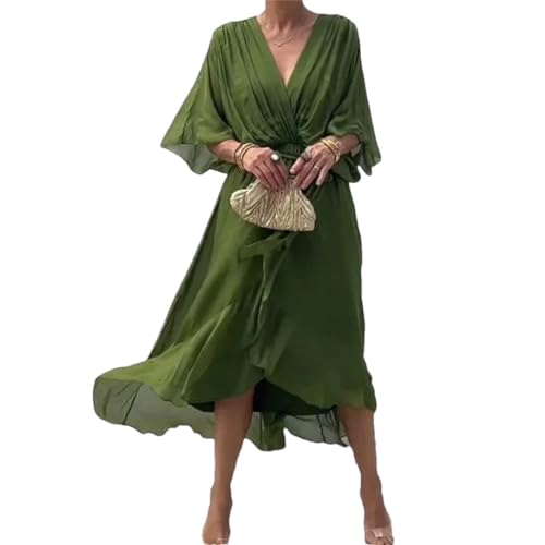 Damenkleid, Frühling, V-Ausschnitt, locker, lang, unregelmäßig, plissiert, Bohemian-Kleid, A-Linie, Maxikleid, En8, Small Damenkleid, Frühling, V-Ausschnitt, locker, lang, unregelmäßig, plissiert, Bohemian-Kleid, A-Linie, Maxikleid, En8, Small von Generisch