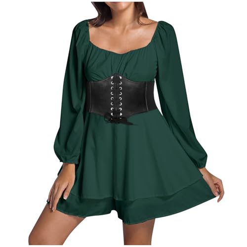 Damenkleid Piratenkostüm Damen Frauen Weißes Prinzessin Kleid Hemdkleid Piraten Kostüm Minikleid Rüschenkleid Puffärmeln und Integrierten Shorts Schulterfrei Stufenrock Karneval Kostüm Damen von Generisch