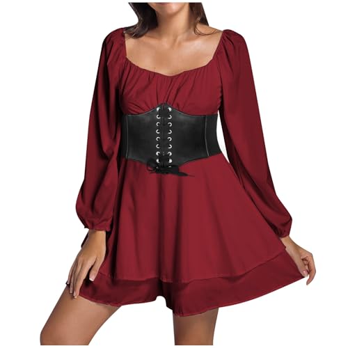 Damenkleid Piratenkostüm Damen Frauen Weißes Prinzessin Kleid Hemdkleid Piraten Kostüm Minikleid Rüschenkleid Puffärmeln und Integrierten Shorts Schulterfrei Stufenrock Karneval Kostüm Damen von Generisch