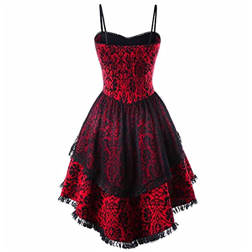 Damenkleider Retro-Stil Einfarbiges ärmelloses Kleid Fit Flare Fashion Casual Princess Dress Mittelalterliche Stiefel Herren Wikinger (Red, XXXXXL) von Generisch