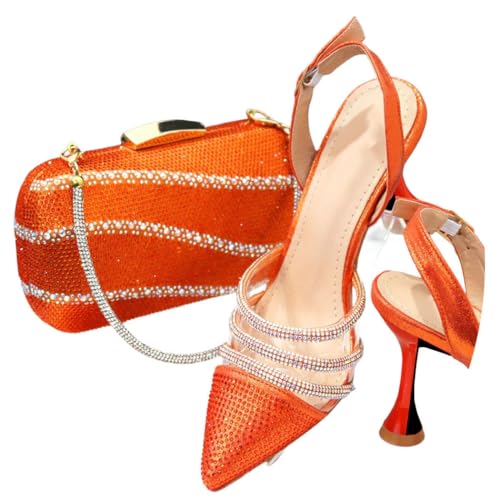 Damenmode Heels Taschen Set nigerianischer afrikanischer Stil, Orange, 43 EU von Generisch