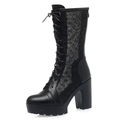 Damenmode Hochhackige Plateausandalen Frühling Sommer Bequeme Weiche Leder Dicke Sohle Mittlere Wadenstiefel(37) von Generisch